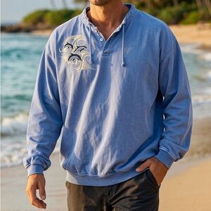 🆕 Crazy Shirts Blue Hawaii Dyed Pullover Dolphins XXL NWT USA Beach